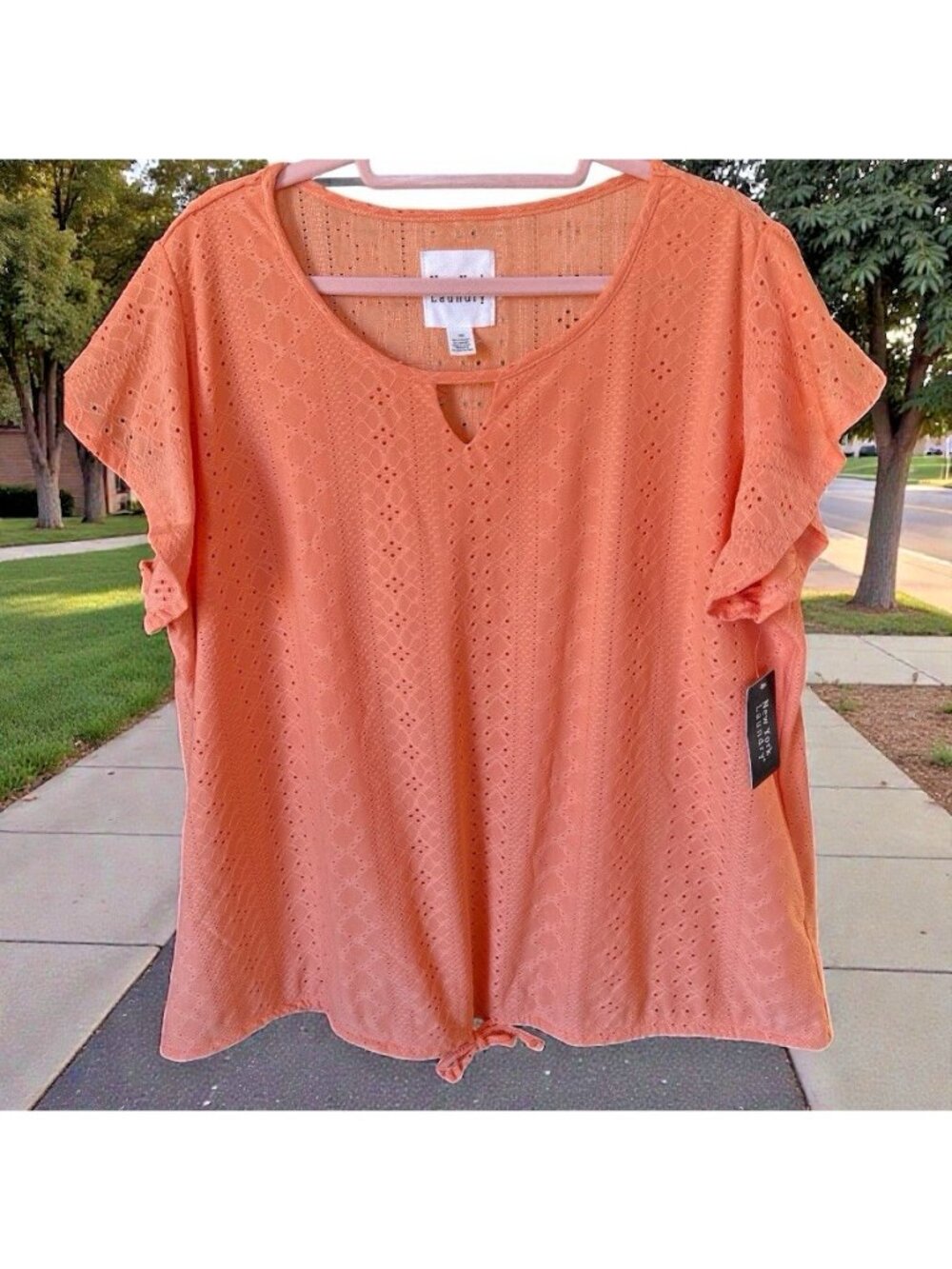 New York Laundry Orange Eyelet Top With Ruffle Cap Sleeves-Size 3X-NWT